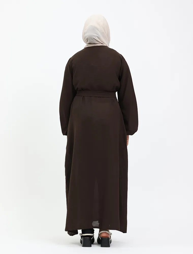 Brown Linen Feel Essential Girls Abaya